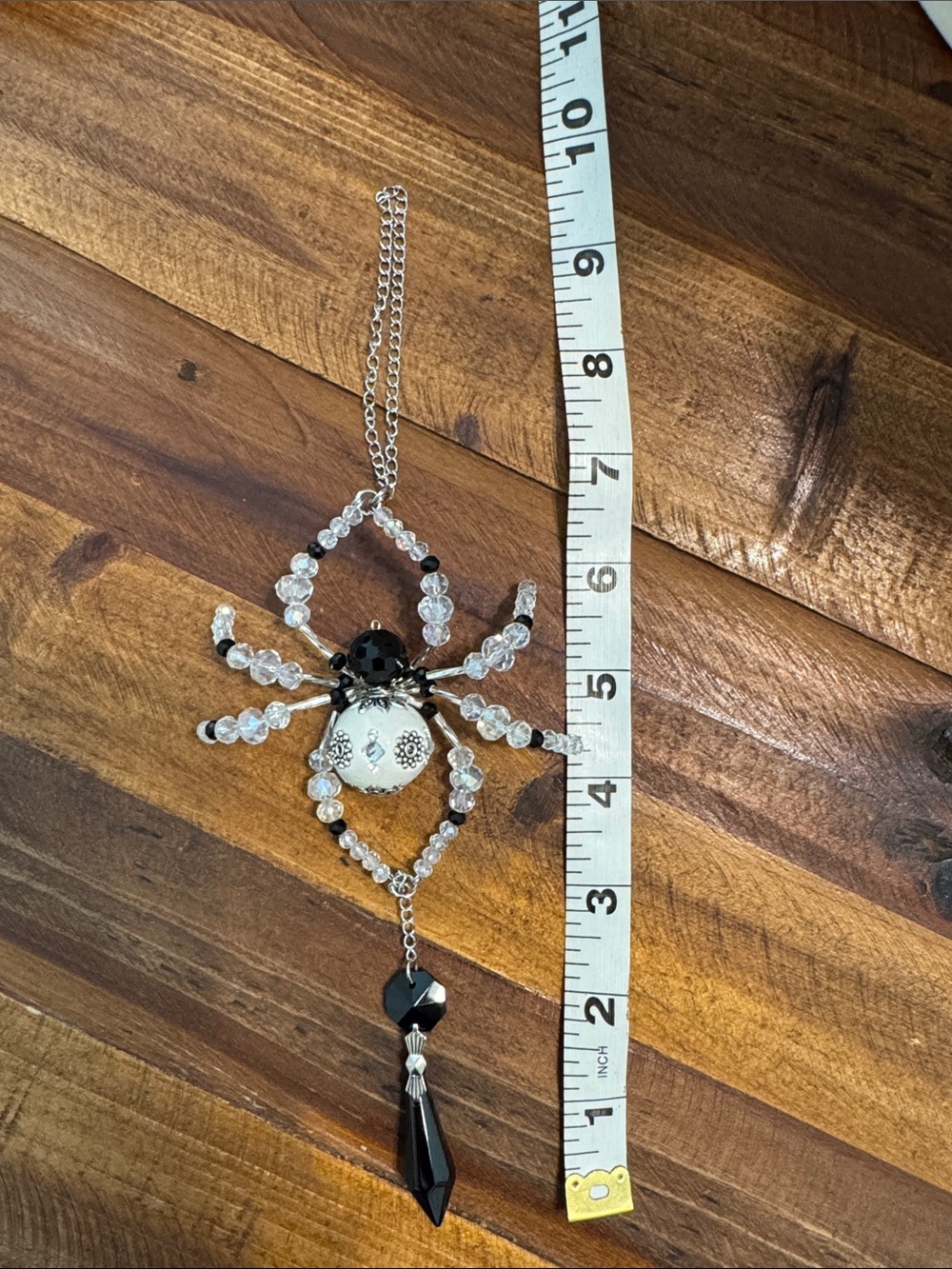 Handmade Beaded Black and Clear Spider Sun-catcher